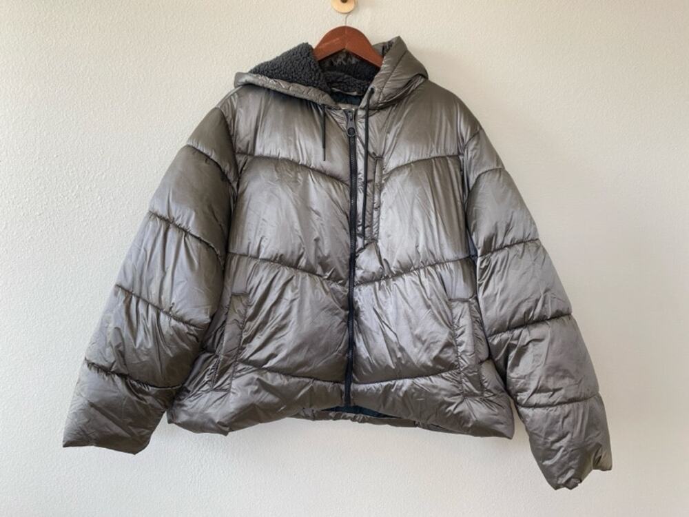 Ava & Viv Puffer Jacket Plus 2X Gray Water Resistant Hood Sherpa Lined Winter